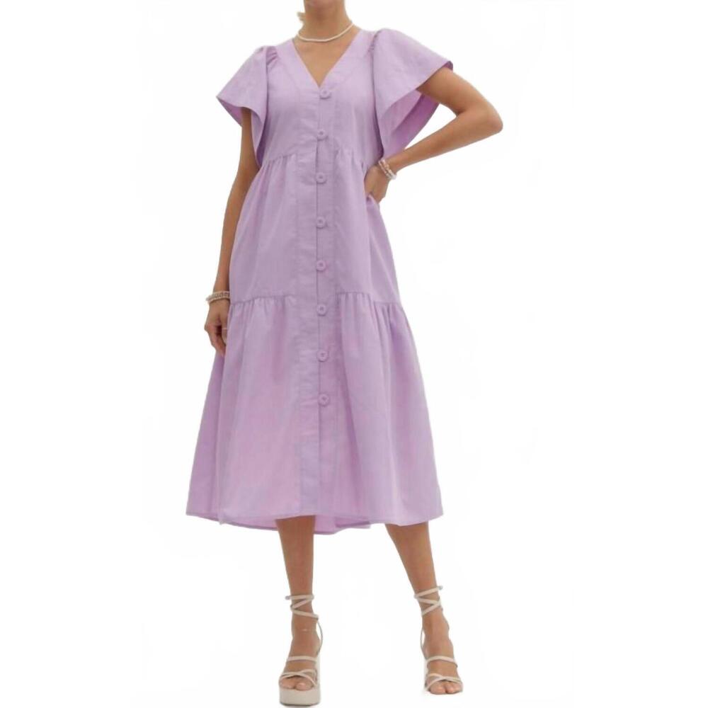 entro Lavender Button-Front Midi Dress